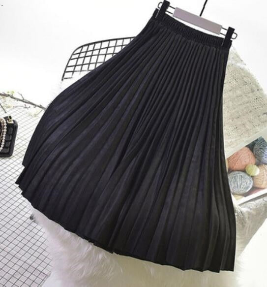 Mid-length girl pleated skirt autumn and winter female 2018 deerskin women's skirts long skirt high waist 10 colors 1881