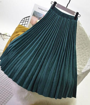 Mid-length girl pleated skirt autumn and winter female 2018 deerskin women's skirts long skirt high waist 10 colors 1881