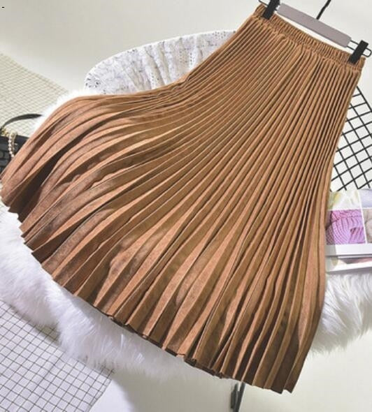 Mid-length girl pleated skirt autumn and winter female 2018 deerskin women's skirts long skirt high waist 10 colors 1881