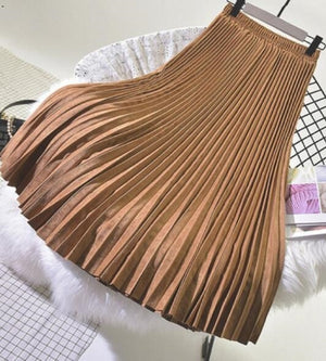 Mid-length girl pleated skirt autumn and winter female 2018 deerskin women's skirts long skirt high waist 10 colors 1881