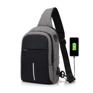 Men's Canvas Chest Bag External USB Interface Charging Smart Small Backpack Wide Shoulder Strap Zipper Design Men Shoulder Bag