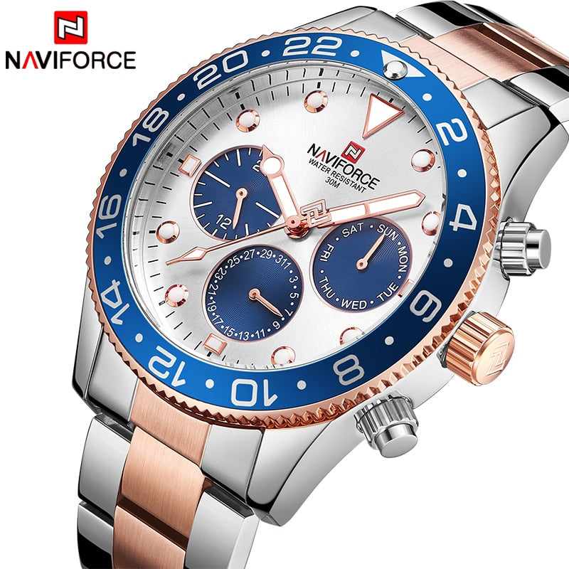 NAVIFORCE Top Luxury Brand Watches Men Fashion Casual Quartz 24 Hours Date Sport Watch Man Full Steel Business Waterproof Clock