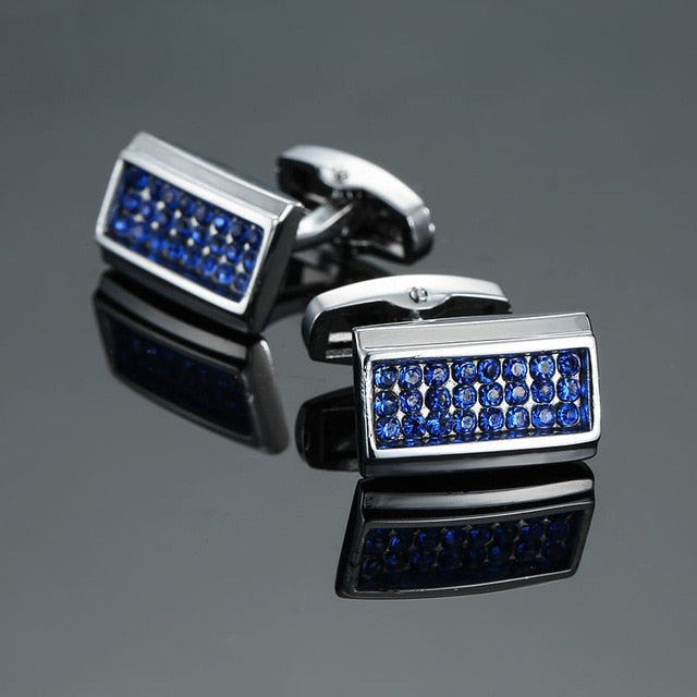 Novelty Luxury Blue white Cufflinks for Mens  Brand High Quality crown Crystal gold silver Cufflinks Shirt Cuff Links