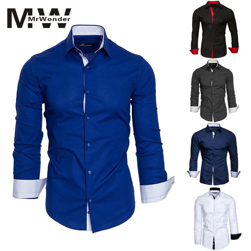 Hit color Men's Causal Slim Shirt White Blue Smart Causal Shirts Males 2018 Autum New Long SLeeve Men Shirts more color San0