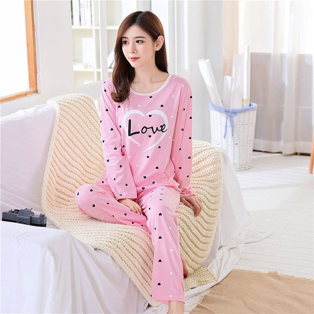 JULY'S SONG Women Pajamas Set Spring Autumn New Thin Cartoon Printed Long Sleeve Cute Sleepwear Casual Homewear Female Pyjamas