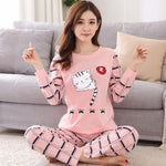 JULY'S SONG Women Pajamas Set Spring Autumn New Thin Cartoon Printed Long Sleeve Cute Sleepwear Casual Homewear Female Pyjamas