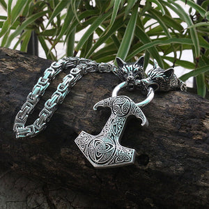 viking wolf head Men stainless steel necklace with viking raven mjolnir pendant norse talisman ethnic jewelry