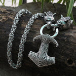 viking wolf head Men stainless steel necklace with viking raven mjolnir pendant norse talisman ethnic jewelry