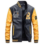 Men Baseball Jacket Embroidered Leather Pu Coats Slim Fit College Fleece Luxury Pilot Jackets Men's Stand Collar Top Jacket Coat