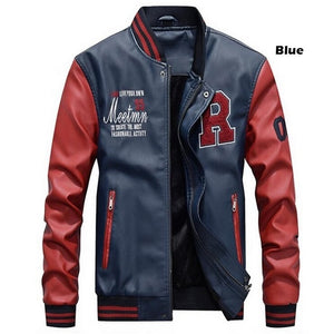 Men Baseball Jacket Embroidered Leather Pu Coats Slim Fit College Fleece Luxury Pilot Jackets Men's Stand Collar Top Jacket Coat