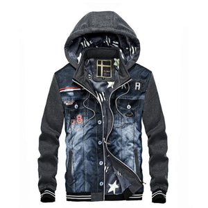 New Men Denim Jacket Fashion Cowboy Stitching Hooded Fleece winter Jackets Coat For Men Coats Plus Size Outwear streetwear