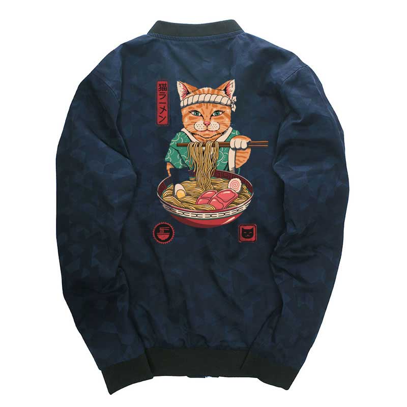 Neko Ramen jackets harajuku Japanese style men coat hip hop windbreaker drop shipping mens jackets streetwear coat Stand Collar