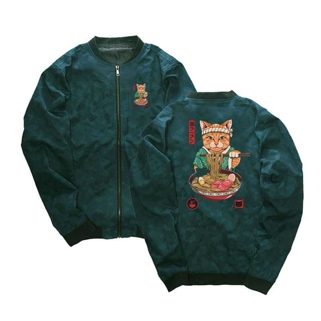 Neko Ramen jackets harajuku Japanese style men coat hip hop windbreaker drop shipping mens jackets streetwear coat Stand Collar