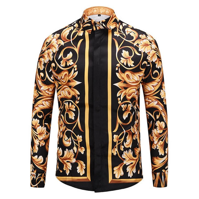 Men Gold Palace Floral 3D Print Shirts Man Hipster Luxury Dress Shirts Chemise Homme 2018 New Fashion Clothes camisa masculina