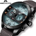 MEGALITH Fashion Sport Men's Watch Men Waterproof Multifunction Militray Leather Strap Quartz Men Watch Clock Relogio Masculino