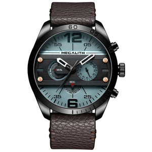 MEGALITH Fashion Sport Men's Watch Men Waterproof Multifunction Militray Leather Strap Quartz Men Watch Clock Relogio Masculino