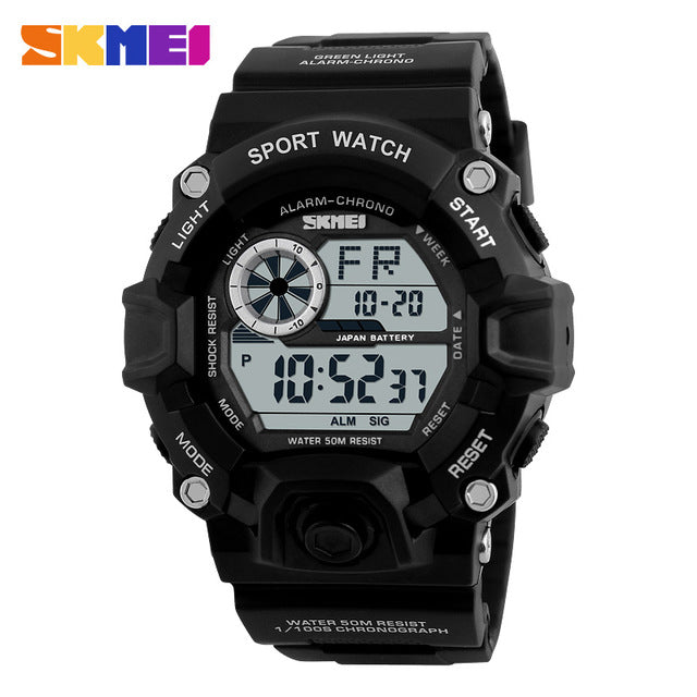 SKMEI Outdoor Sport Watch Men Alarm Clock 5Bar Waterproof Military Watches LED Display Shock Digital Watch reloj hombre 1019