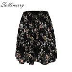 Sollinarry Floral Printed Chiffon Casual Skirts Women High Waist New Fashion Ruffle Girl Skirts 2019 Beach Black Feminine Skirts