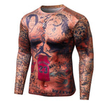 Mens Compression T-Shirt Bodybuilding Tight Long Sleeves Quick Dry Tattoo Clothing T Shirt Workout Fitness Sportswear Tops Tee