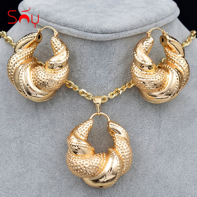 Sunny Jewelry Women Big Jewelry Sets Necklace Earrings Pendant Romantic Geometric Jewelry For Wedding Copper Jewelry Findings