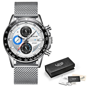 LIGE Fashion Men Watches Male Creative Business Chronograph Quartz Clock Stainless Steel Waterproof Watch Men Relogio Masculino