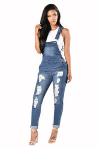 Women Slim Rompers 2019 New Spring Cowboy Overalls Cool Denim Pencil Pants Ripped Holes Lady Casual Jeans Sleeveless Jumpsuits