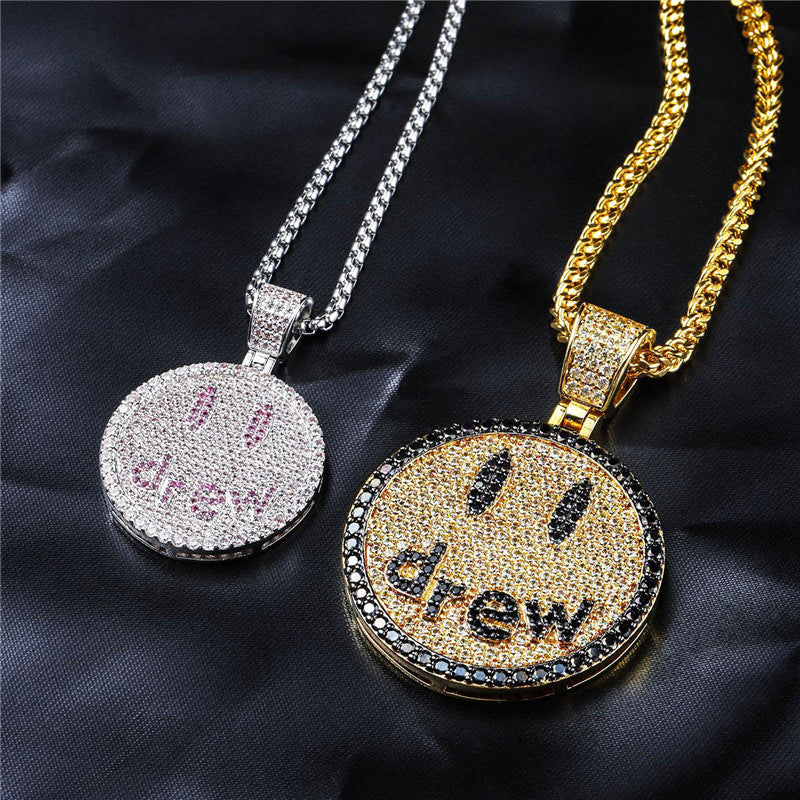 Hip Hop Jewelry Drew Smiling Face Pendant Necklace For Men Women New Arrival Micro Pave Colorful Zircon Lovers Necklace