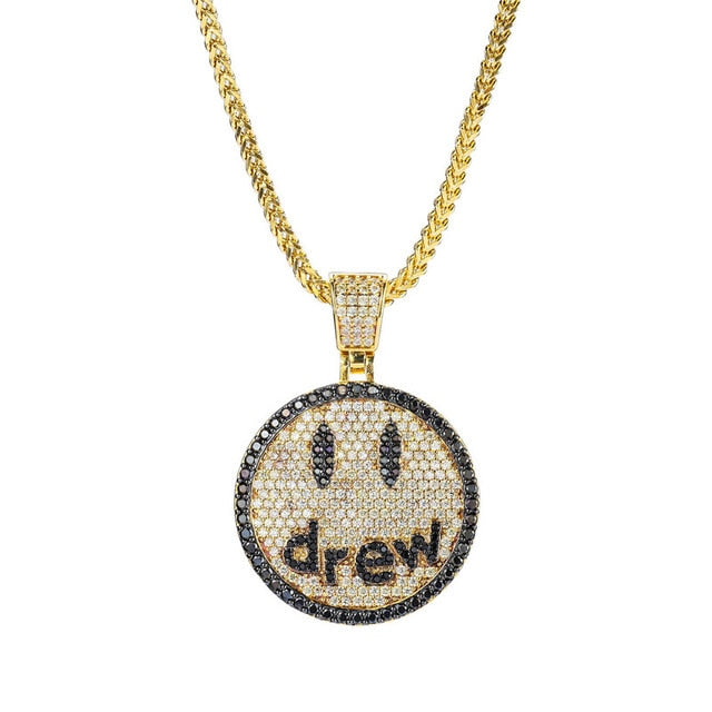 Hip Hop Jewelry Drew Smiling Face Pendant Necklace For Men Women New Arrival Micro Pave Colorful Zircon Lovers Necklace