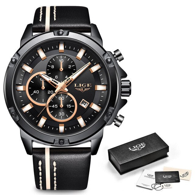 LIGE New Mens Watches Top Brand Luxury Full Steel Sport Chronograph Waterproof Big Dial Watch Men Quartz Clock Relogio Masculino