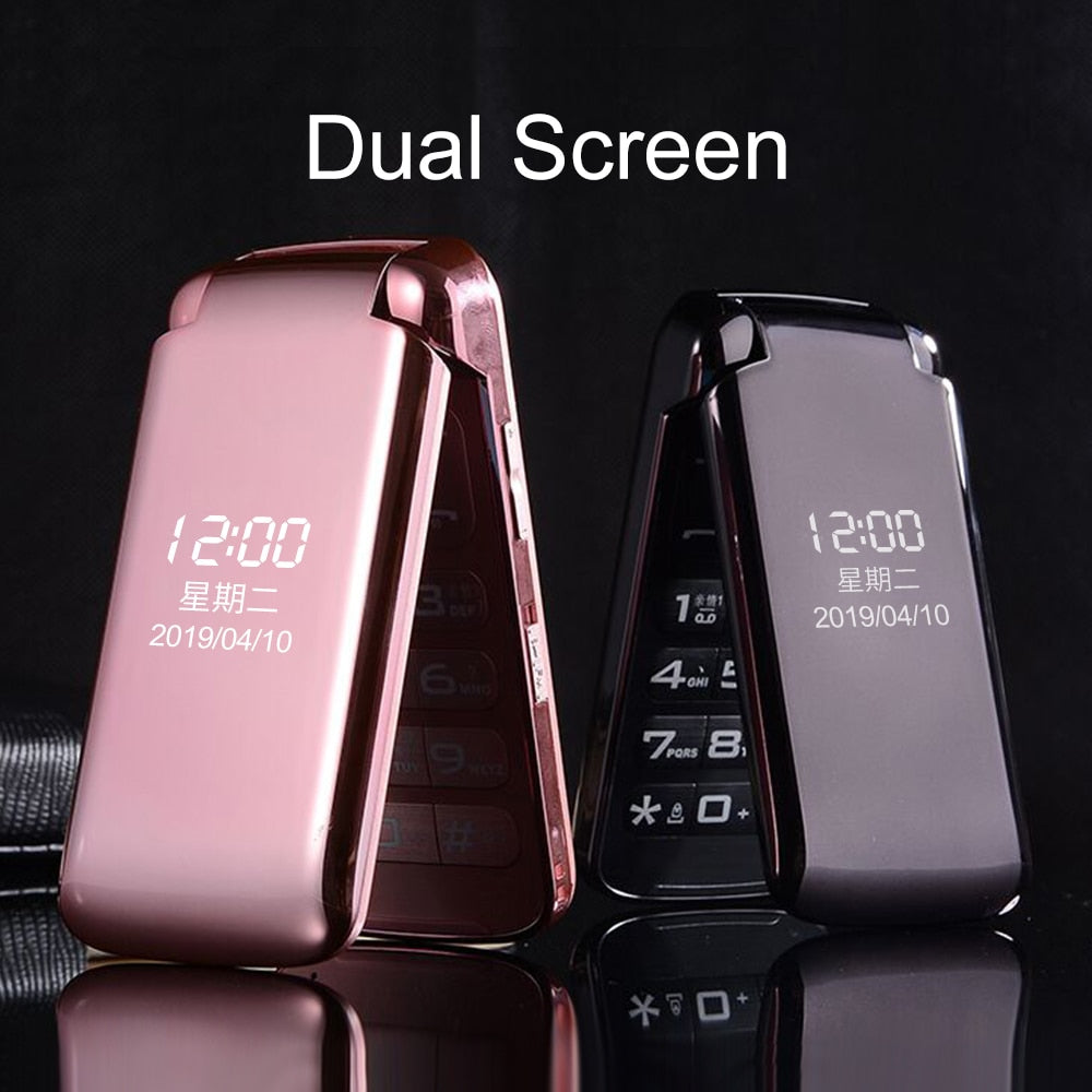 Unlock Dual Display Flip Simple Senior Mobile Phone No Camera SOS Fast Dailing Voice Changer Big Russian Key Torch Super Light