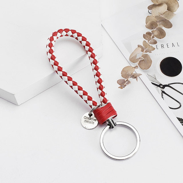 Vicney 33 Colors PU Leather Braided Woven Rope bts keychain DIY bag Pendant Key Chain Holder Car Keyrings Men Women Keychain