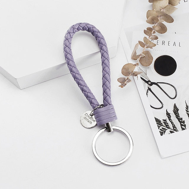 Vicney 33 Colors PU Leather Braided Woven Rope bts keychain DIY bag Pendant Key Chain Holder Car Keyrings Men Women Keychain