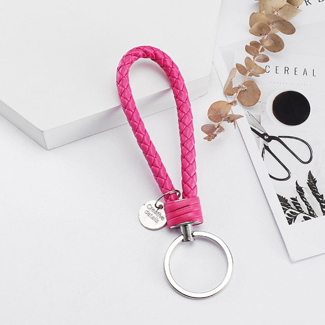 Vicney 33 Colors PU Leather Braided Woven Rope bts keychain DIY bag Pendant Key Chain Holder Car Keyrings Men Women Keychain