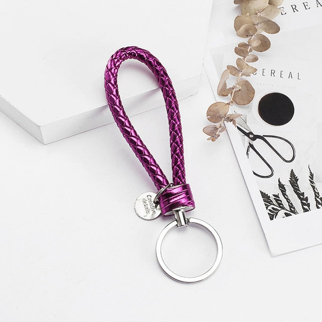 Vicney 33 Colors PU Leather Braided Woven Rope bts keychain DIY bag Pendant Key Chain Holder Car Keyrings Men Women Keychain