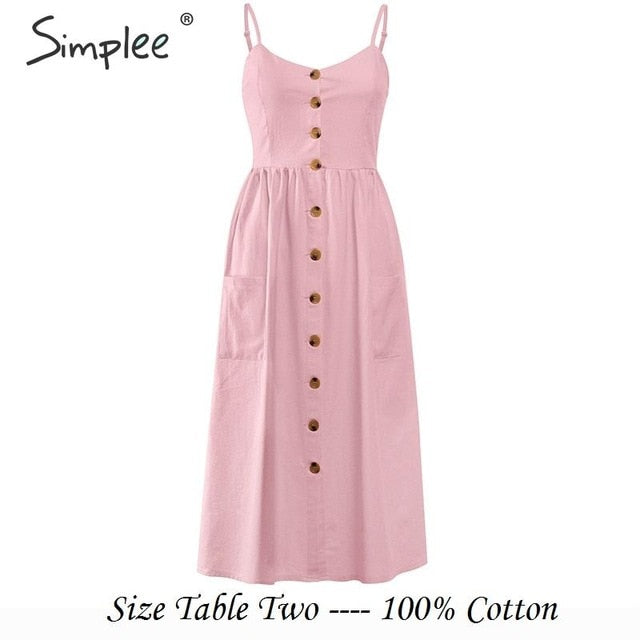 Simplee Elegant button women dress Pocket polka dots yellow cotton midi dress Summer casual female plus size lady beach vestidos