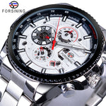 Forsining Blue Ocean Design Silver Steel 3 Dial Calendar Display Mens Automatic Mechanical Sport Wrist Watches Top Brand Luxury