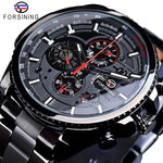 Forsining Blue Ocean Design Silver Steel 3 Dial Calendar Display Mens Automatic Mechanical Sport Wrist Watches Top Brand Luxury