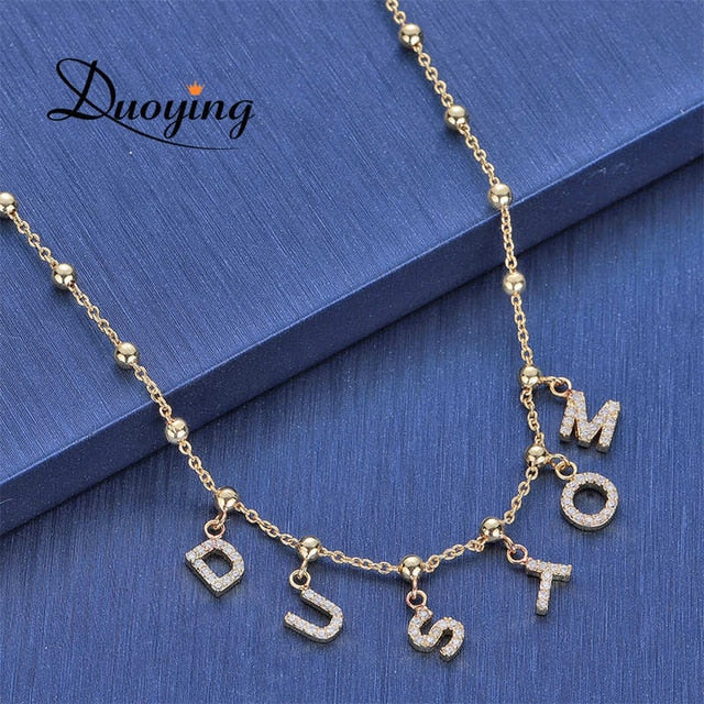 DUOYING Zircon Pave Letter Necklaces Personalized Custom Name Necklaces with names Balls Chain Necklaces NLK120 6mm Letters