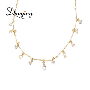 DUOYING Zircon Pave Letter Necklaces Personalized Custom Name Necklaces with names Balls Chain Necklaces NLK120 6mm Letters