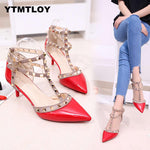 Pumps 2019 Women's Shoes Summer Fashion Female Sandals Rivet Metal Decoration Pu Leather Style Women High Heels Zapatos De Mujer