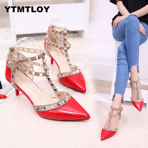 Pumps 2019 Women's Shoes Summer Fashion Female Sandals Rivet Metal Decoration Pu Leather Style Women High Heels Zapatos De Mujer