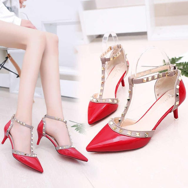 Pumps 2019 Women's Shoes Summer Fashion Female Sandals Rivet Metal Decoration Pu Leather Style Women High Heels Zapatos De Mujer