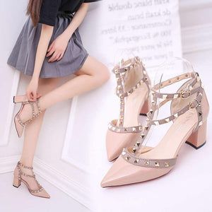 Pumps 2019 Women's Shoes Summer Fashion Female Sandals Rivet Metal Decoration Pu Leather Style Women High Heels Zapatos De Mujer