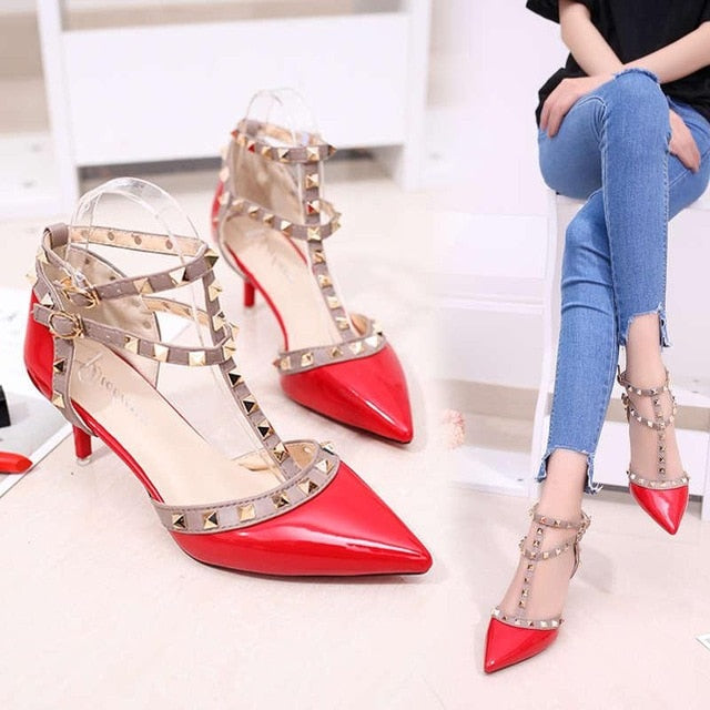 Pumps 2019 Women's Shoes Summer Fashion Female Sandals Rivet Metal Decoration Pu Leather Style Women High Heels Zapatos De Mujer