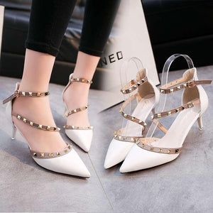 Pumps 2019 Women's Shoes Summer Fashion Female Sandals Rivet Metal Decoration Pu Leather Style Women High Heels Zapatos De Mujer