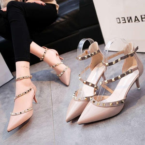 Pumps 2019 Women's Shoes Summer Fashion Female Sandals Rivet Metal Decoration Pu Leather Style Women High Heels Zapatos De Mujer