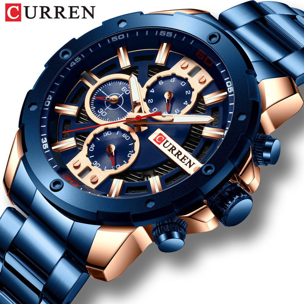 CURREN Watches Men Stainless Steel Band Quartz Wristwatch Military Chronograph Clock Male Fashion Sporty Watch Waterproof 8336