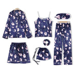 JULY'S SONG Pink Women's 7 Pieces Pajamas Sets Emulation Silk Striped Pajamas Women Sleepwear Sets Spring Summer Autumn Homewear