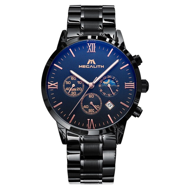 MEGALITH Luxury Mens Watches Casual Chronograph Date Calendar Military Sport Watches Men Waterproof Stainless Steel Watch Mens