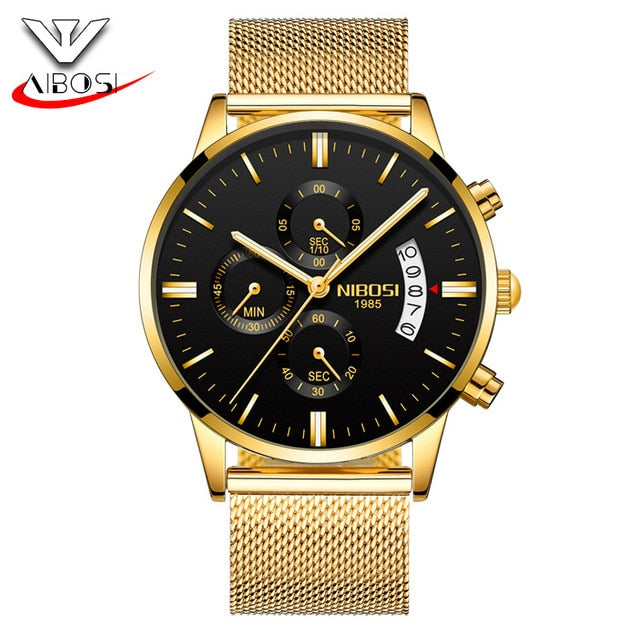 Nibosi Butterfly Snap Button Solid Steel Men's Watch Waterproof Coating Glass Luminous Three-Eyed 6 Needle Quartz Watch